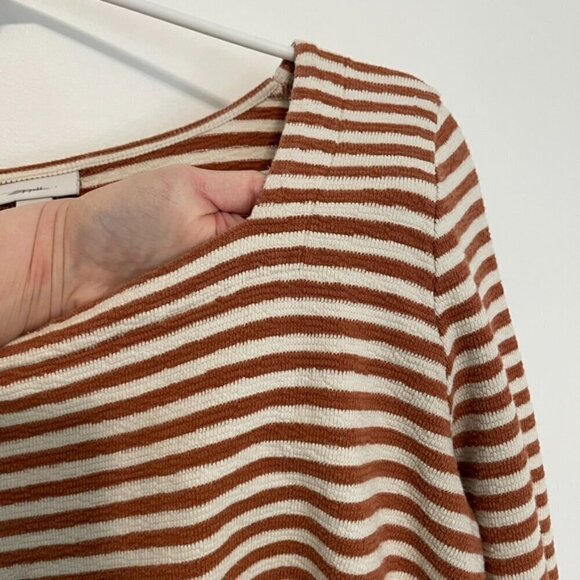 J. JILL Striped Square Neck Top Brown Cream ish 3/4 Sleeve 100% Cotton PETITE M - Picture 6 of 14